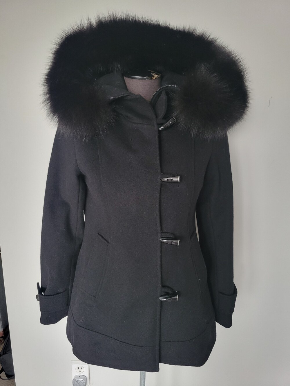 Wool Coat Jacket With Fox Fur Hood Size 4
